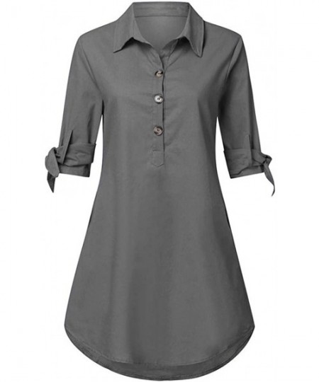 Cover-Ups Summer Dresses for Women Half Sleeves T Shirts Solid Crew Neck Tunics Self tie Blouses Mini Dresses Sundress I gray...