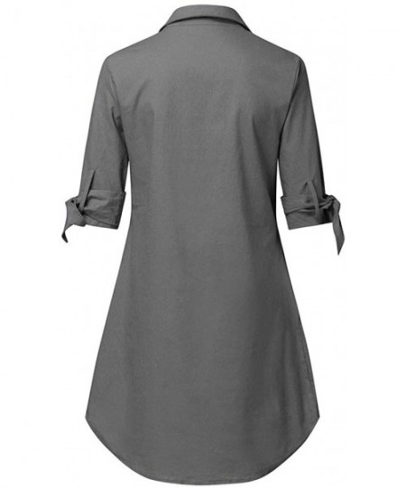 Cover-Ups Summer Dresses for Women Half Sleeves T Shirts Solid Crew Neck Tunics Self tie Blouses Mini Dresses Sundress I gray...