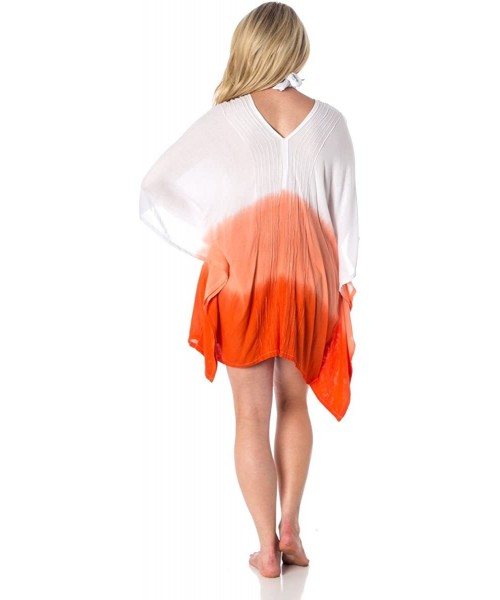 Cover-Ups Womens Tie Dye Angel Wing Beach Tunic Coverup OneSize - Orange - CP11ZGWEFTV