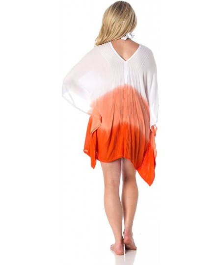 Cover-Ups Womens Tie Dye Angel Wing Beach Tunic Coverup OneSize - Orange - CP11ZGWEFTV