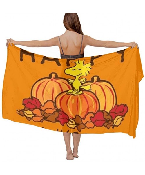 Cover-Ups Women Chiffon Scarf Sunscreen Shawl Wrap Swimsuit Cover Up Beach Sarongs - Happy Thanksgiving Pupkin Orange - CZ19C...