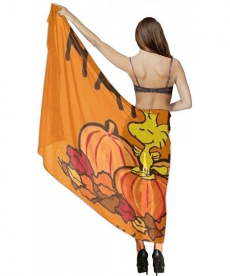 Cover-Ups Women Chiffon Scarf Sunscreen Shawl Wrap Swimsuit Cover Up Beach Sarongs - Happy Thanksgiving Pupkin Orange - CZ19C...