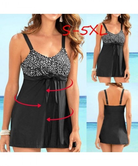 Sets Women Plus Size Dot Print Bow Tankini Swimwear Swimsuit Push Up Bathing Suit Beachwear Bandeau Bikini Sets Black - CJ194...