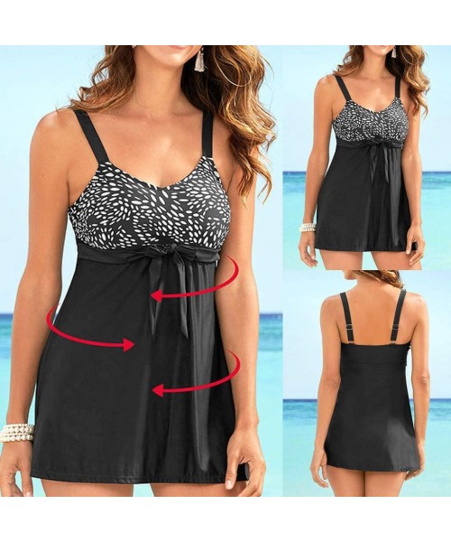 Sets Women Plus Size Dot Print Bow Tankini Swimwear Swimsuit Push Up Bathing Suit Beachwear Bandeau Bikini Sets Black - CJ194...