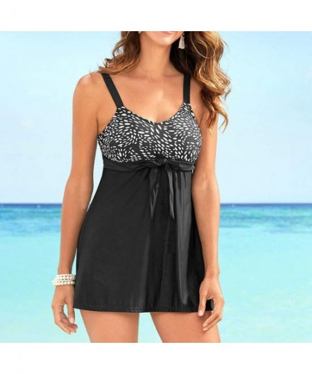 Sets Women Plus Size Dot Print Bow Tankini Swimwear Swimsuit Push Up Bathing Suit Beachwear Bandeau Bikini Sets Black - CJ194...