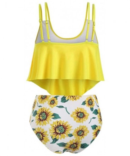 Sets Tankinis for Women Swimsuits Two Piece Plus Size Sexy Backless Halter Floral High Waisted Sunflower Print Swim Suits - D...