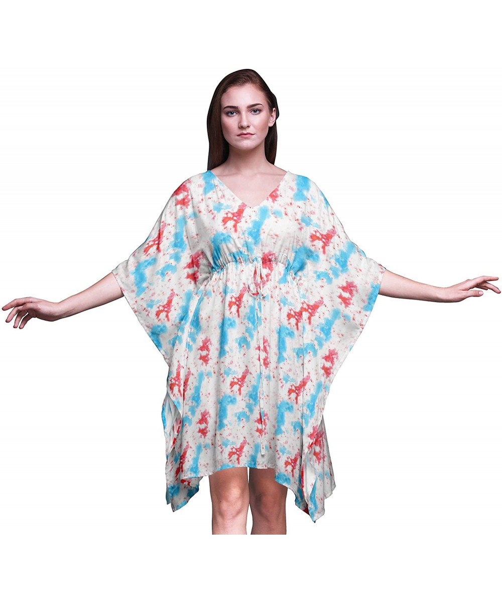 Cover-Ups Short Caftan Midi Dress Beach Swimwear Cover up Womens Kaftan - Turquoise Green2 - CL18TY2MKAR