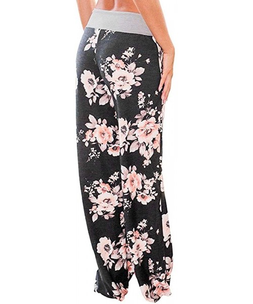 Tankinis Women's Comfy Casual Pajama Pants Floral Print Drawstring Palazzo Lounge Pants Wide Leg - Black - C818W30TXX9