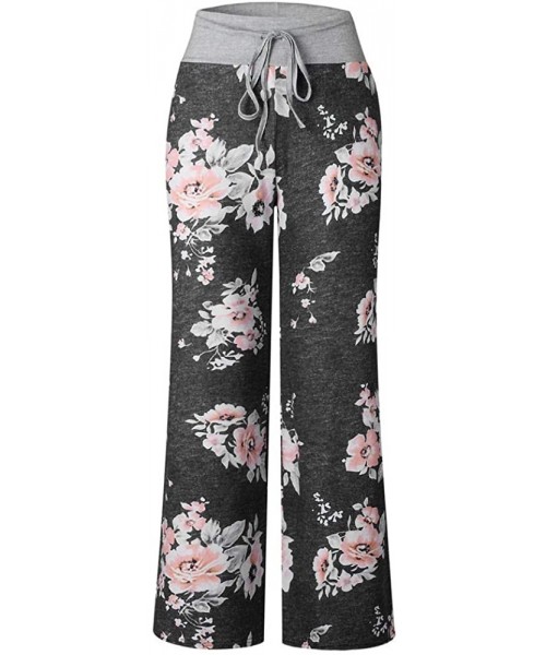 Tankinis Women's Comfy Casual Pajama Pants Floral Print Drawstring Palazzo Lounge Pants Wide Leg - Black - C818W30TXX9