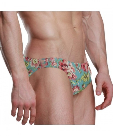 Briefs Teal Floral Sexy Mens Swimwear Swim Briefs Bikini Brazilian Cut Surf Board Shorts - As Pattern - C618UW7K9KW