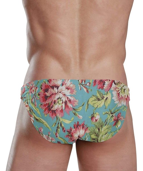 Briefs Teal Floral Sexy Mens Swimwear Swim Briefs Bikini Brazilian Cut Surf Board Shorts - As Pattern - C618UW7K9KW