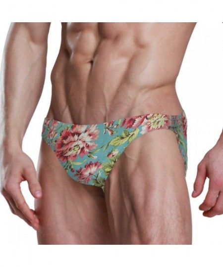 Briefs Teal Floral Sexy Mens Swimwear Swim Briefs Bikini Brazilian Cut Surf Board Shorts - As Pattern - C618UW7K9KW