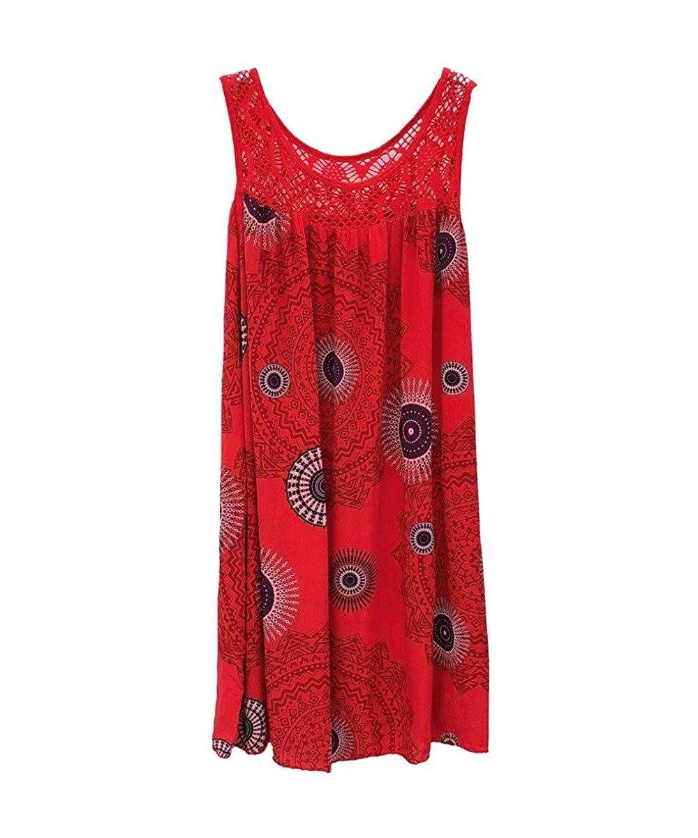 Cover-Ups Women Dress Women's Summer Dresses Womens Plus Size Midi Dress Loose Shift Sleeveless Tank Vest Sun Dress Z 2 Red -...