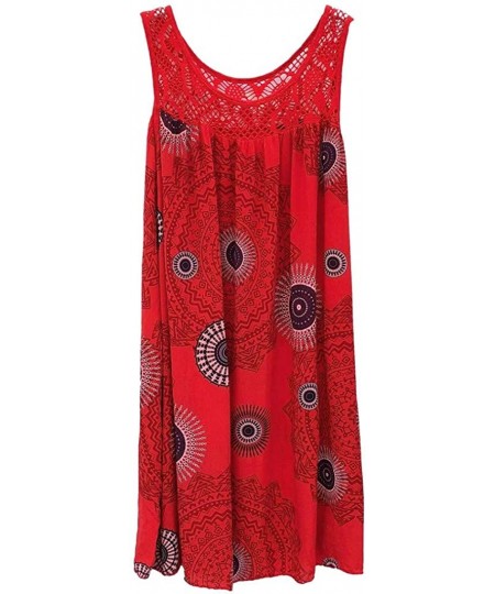 Cover-Ups Women Dress Women's Summer Dresses Womens Plus Size Midi Dress Loose Shift Sleeveless Tank Vest Sun Dress Z 2 Red -...