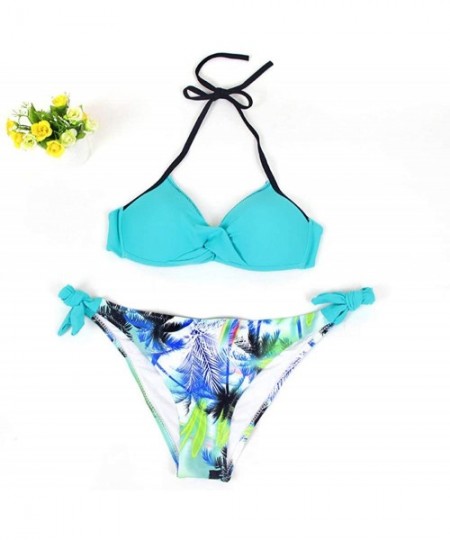 Sets Two Pieces Bikini for Women Triangle Tops Briefs Swimwear Swimsuit Beachwear - Blue-8 - CT18NN4IDS8