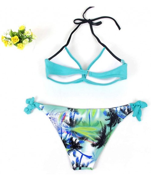 Sets Two Pieces Bikini for Women Triangle Tops Briefs Swimwear Swimsuit Beachwear - Blue-8 - CT18NN4IDS8