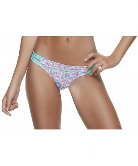 Bottoms Women's Strappy Criss-Cross Cheeky Bikini Bottom - Blue Paisley - CX18CY9AY57