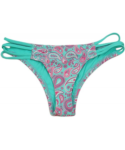 Bottoms Women's Strappy Criss-Cross Cheeky Bikini Bottom - Blue Paisley - CX18CY9AY57