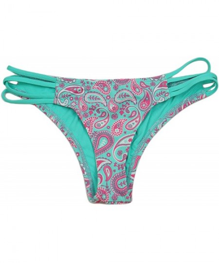 Bottoms Women's Strappy Criss-Cross Cheeky Bikini Bottom - Blue Paisley - CX18CY9AY57