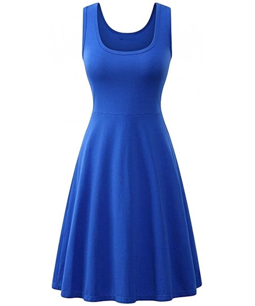 Cover-Ups Women's Summer Sleeveless Casual Dress A-Line Swing Tank Dress Midi Skater Dress - Royal Blue - CY199MIZDWA