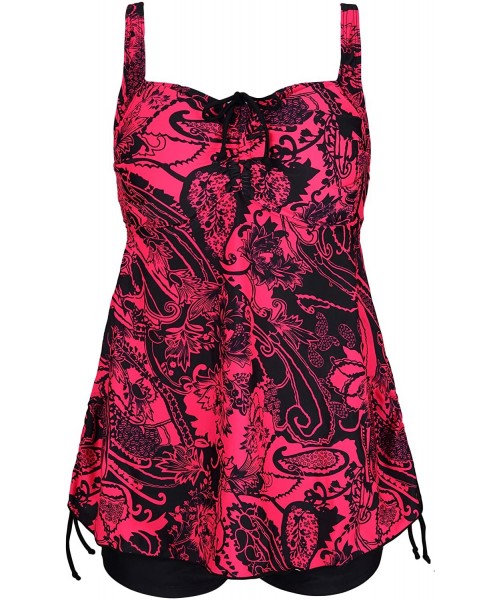 Sets Womens Plus Size Swimsuits Swimwear Bathing Suit Two Piece Tankini Floral Print - Red & Black - CO18DSMG084