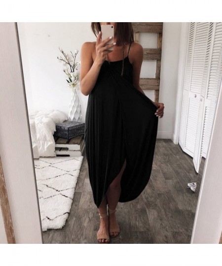 Cover-Ups Tank Dress Womens Summer Casual Loose Beach Dress Solid Off Shoulder Sling Dress for Holiday Party Beach - Black - ...