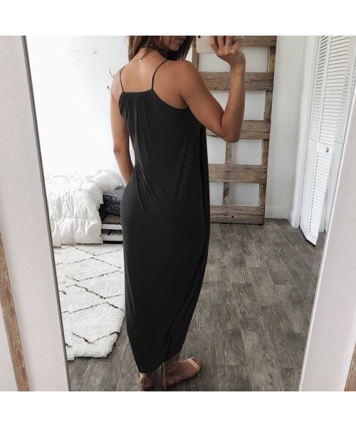 Cover-Ups Tank Dress Womens Summer Casual Loose Beach Dress Solid Off Shoulder Sling Dress for Holiday Party Beach - Black - ...