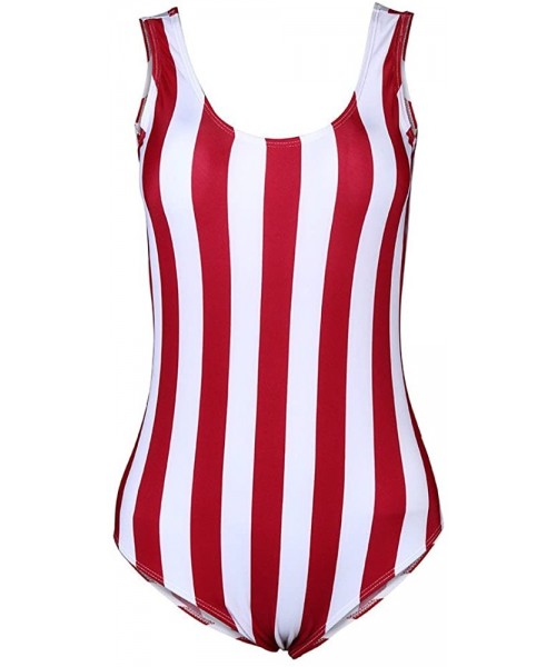 Tankinis One Piece for Women Retro Elastic High Cut Low Back Swimwear Bathing Suits Swimsuit - D_red - C8195NIROHW