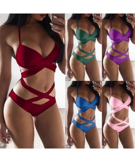 Sets Two Pieces Bathing Suits for Women Tankinis Sporty Cut Out Bathing Suits Summer Swimsuits for Beach Swimming Pool Wine -...