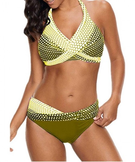 Sets Womens Bikini Sets Polka Dot Print Bikini Set Halter Neck Swimwear Twist Front 2 Piece Swimsuit - Olive - CH18QNHN6EN