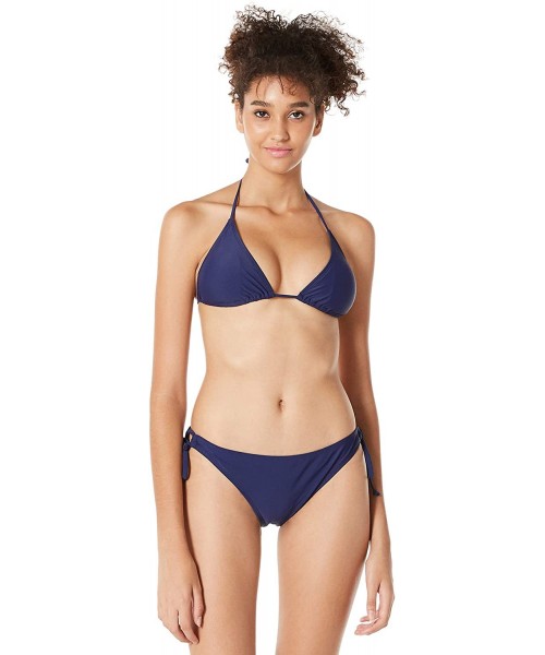 Tankinis Women's Low Rise Bikini Bottom Medium Coverage Bathing Suit Bottom - Navy Blue(loop Tie) - CF18X5GE7NS