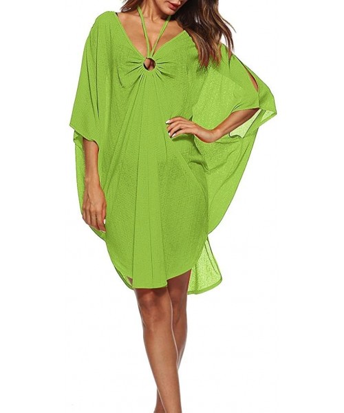 Cover-Ups Women Bathing Cover Up Bikini Swimsuit Swimwear Crochet Smock Beach Cover Up - Green - CE18E3CGTIS