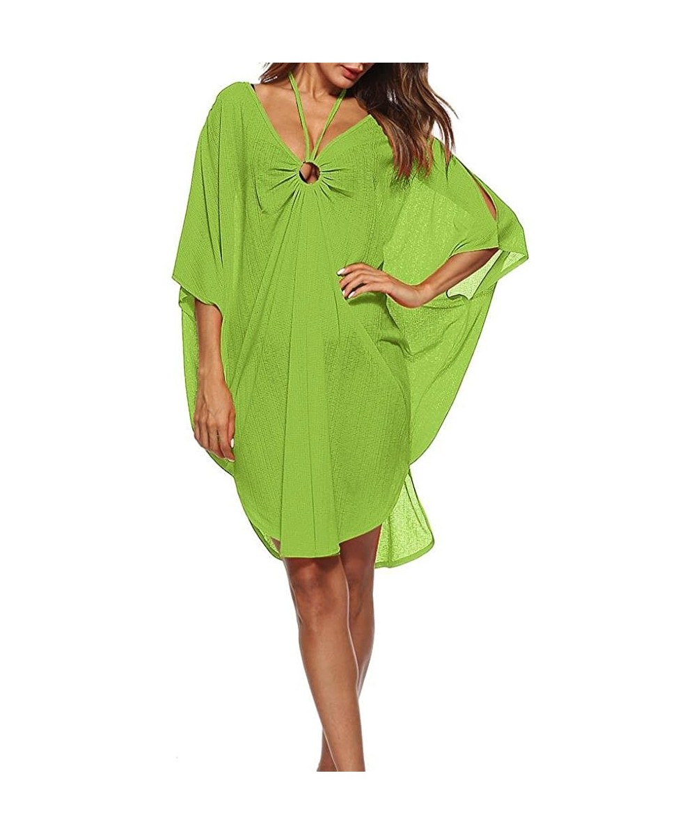 Cover-Ups Women Bathing Cover Up Bikini Swimsuit Swimwear Crochet Smock Beach Cover Up - Green - CE18E3CGTIS