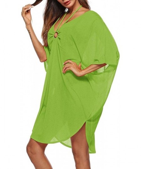 Cover-Ups Women Bathing Cover Up Bikini Swimsuit Swimwear Crochet Smock Beach Cover Up - Green - CE18E3CGTIS