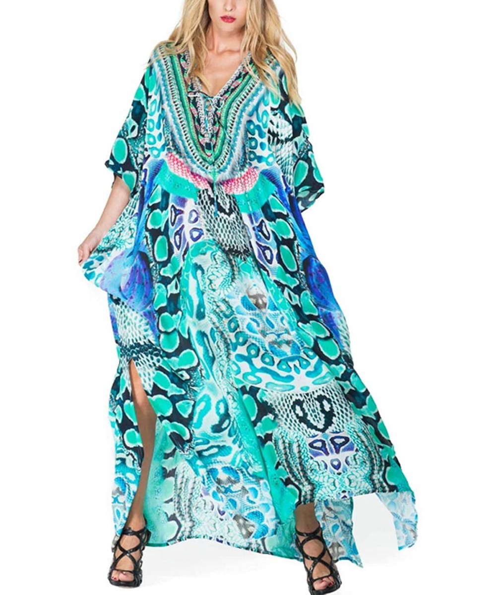 Cover-Ups Robe Kaftan Bikini Swimwear Cover Up Casual Long Beach Maxi Dress for Women - Print 4 - C319GEOK86H