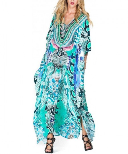 Cover-Ups Robe Kaftan Bikini Swimwear Cover Up Casual Long Beach Maxi Dress for Women - Print 4 - C319GEOK86H