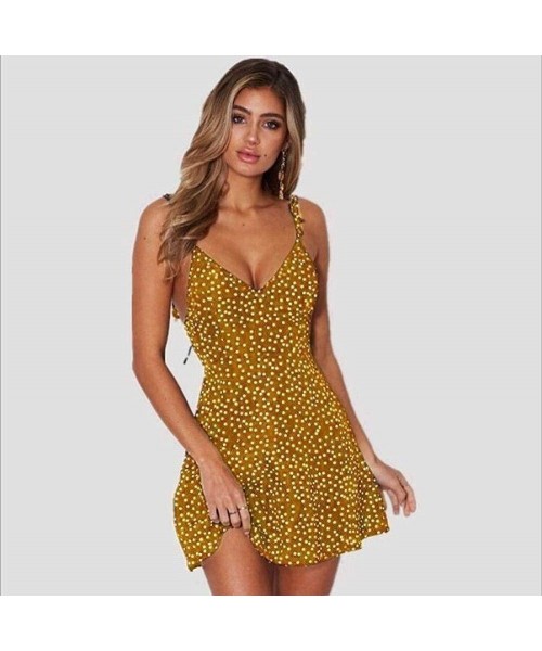 Cover-Ups Women Beach Dress Summer Sexy Cami V Neck Polka Dots Boho Bikini Cover Up A Line Mini Dress Wrap Sundress Robe Yell...