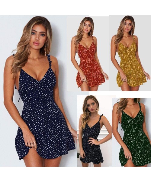 Cover-Ups Women Beach Dress Summer Sexy Cami V Neck Polka Dots Boho Bikini Cover Up A Line Mini Dress Wrap Sundress Robe Yell...