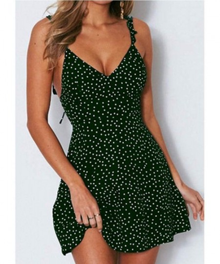 Cover-Ups Women Beach Dress Summer Sexy Cami V Neck Polka Dots Boho Bikini Cover Up A Line Mini Dress Wrap Sundress Robe Yell...