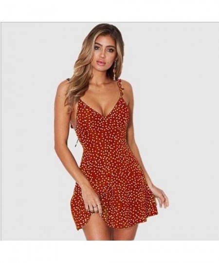 Cover-Ups Women Beach Dress Summer Sexy Cami V Neck Polka Dots Boho Bikini Cover Up A Line Mini Dress Wrap Sundress Robe Yell...