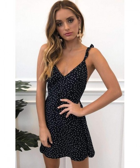 Cover-Ups Women Beach Dress Summer Sexy Cami V Neck Polka Dots Boho Bikini Cover Up A Line Mini Dress Wrap Sundress Robe Yell...