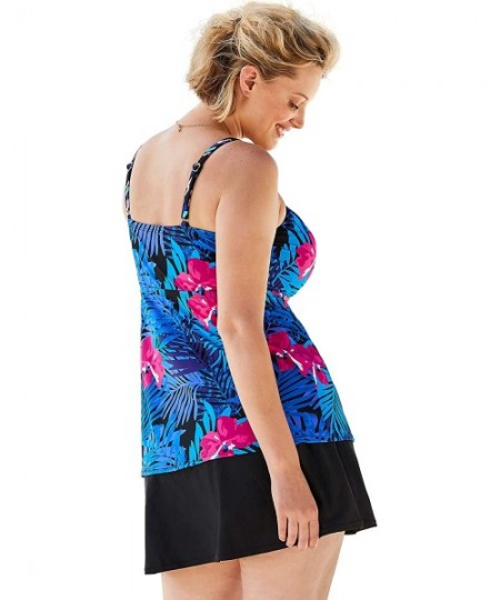 Tankinis Women's Plus Size Keyhole Tankini Top with Empire Waist - Blue Tropical (1937) - CX195SOW7DS