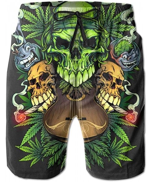 Board Shorts Men's Beach Surf Boardshorts Quick Dry Green Weed Skull Swim-Trunks - White - CH18HUAOZRT