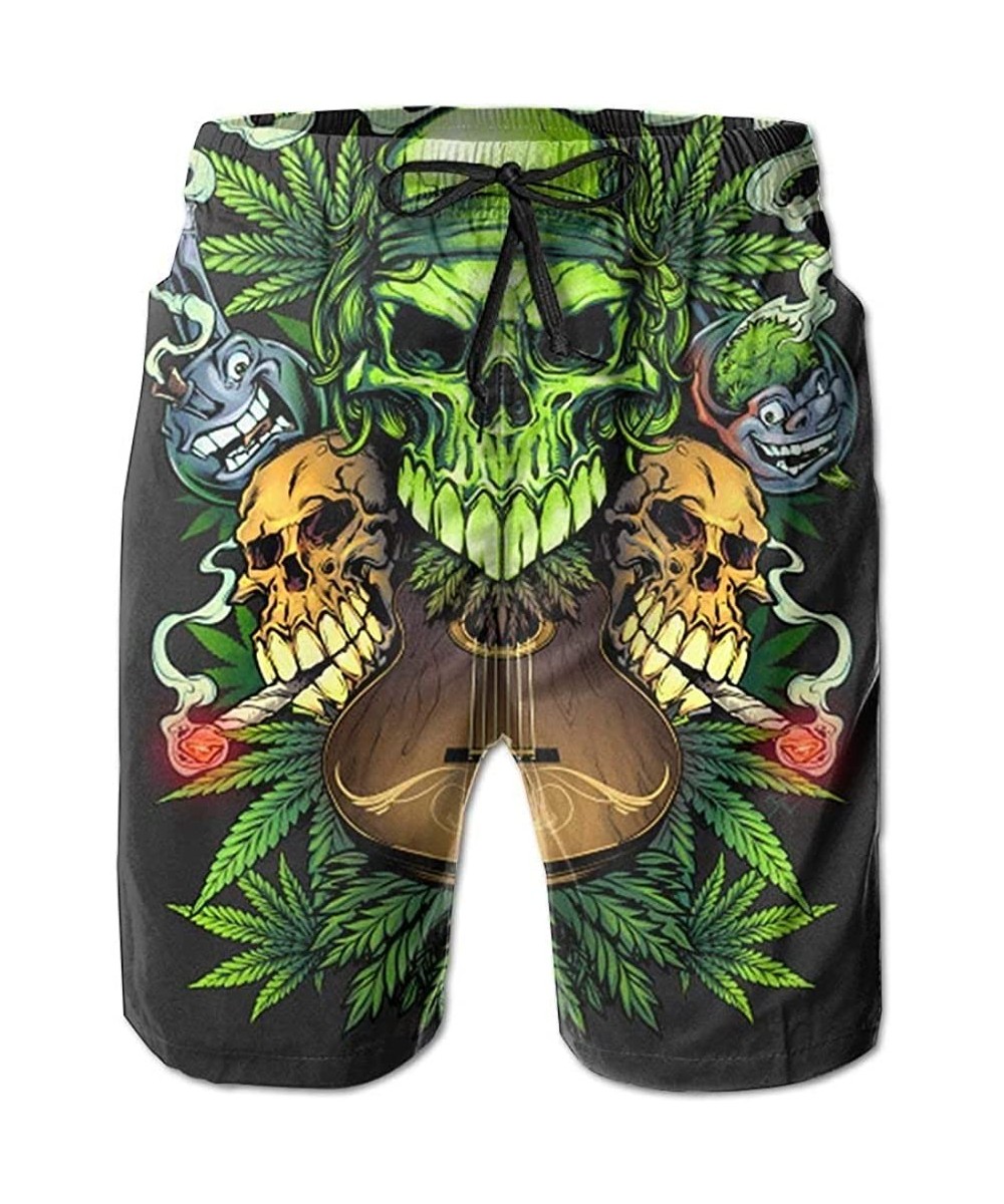 Board Shorts Men's Beach Surf Boardshorts Quick Dry Green Weed Skull Swim-Trunks - White - CH18HUAOZRT