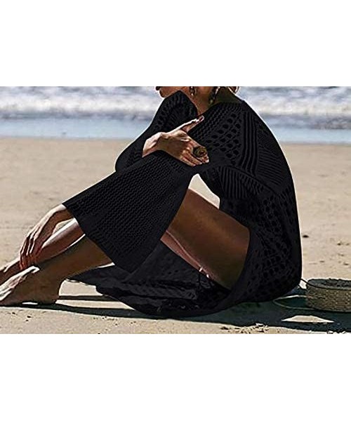 Cover-Ups Swimsuit Cover Ups for Women Long Maxi Beach Dress Bikini Cover Ups Crochet Lace Bikini Summer Dress - Black - CL18...