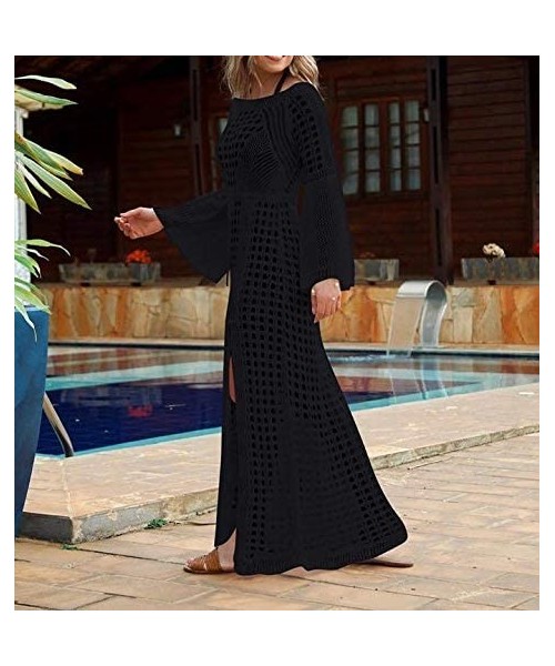 Cover-Ups Swimsuit Cover Ups for Women Long Maxi Beach Dress Bikini Cover Ups Crochet Lace Bikini Summer Dress - Black - CL18...