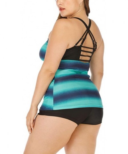 Sets Womens Racerback Color Block Print Tankini Swimsuits with Swim Capris Plus Size Rash Guard Capris Athletic Swimwear - Gr...