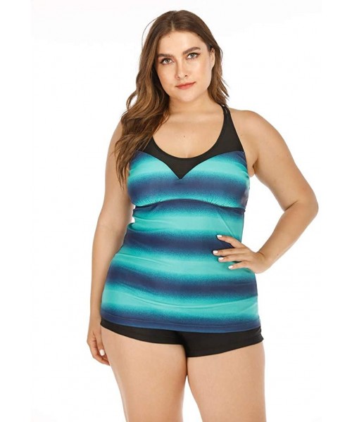 Sets Womens Racerback Color Block Print Tankini Swimsuits with Swim Capris Plus Size Rash Guard Capris Athletic Swimwear - Gr...