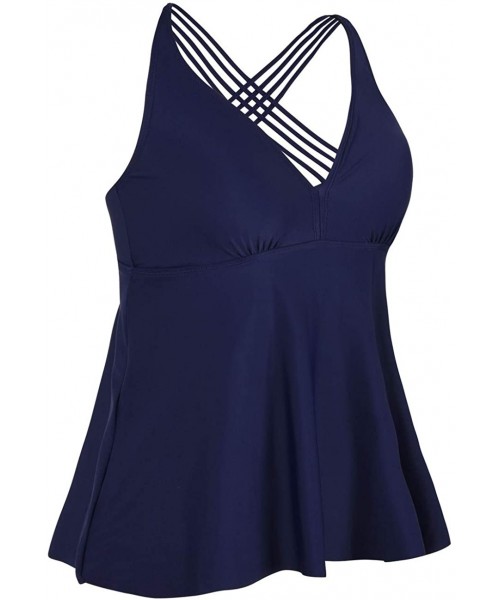 Tankinis Women's Tankini Swimsuits Cross Back Flowy Swim Tops Modest Swimwear - Navy - CS18E3Z2L47