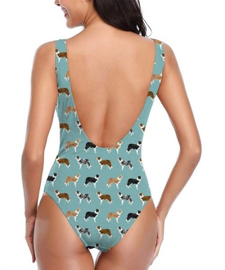 One-Pieces Border Collies Funny Dogs Art Swimwear for Women Girl One Piece Bathing Suit Tummy Control Backless Swimsuit White...